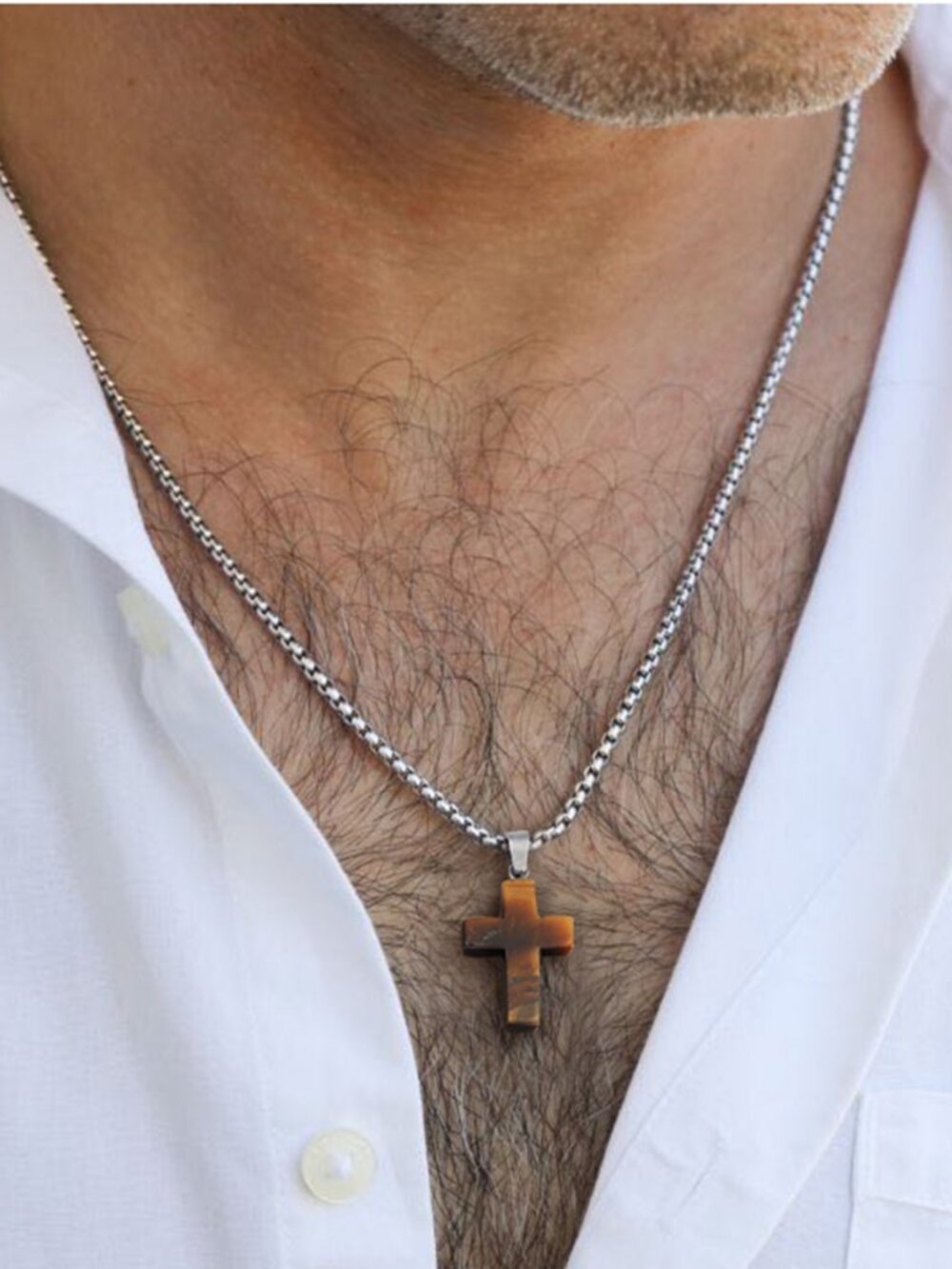 3/$35 NWT Men's Stainless Steel Cross Pendant Necklace Silver Chain